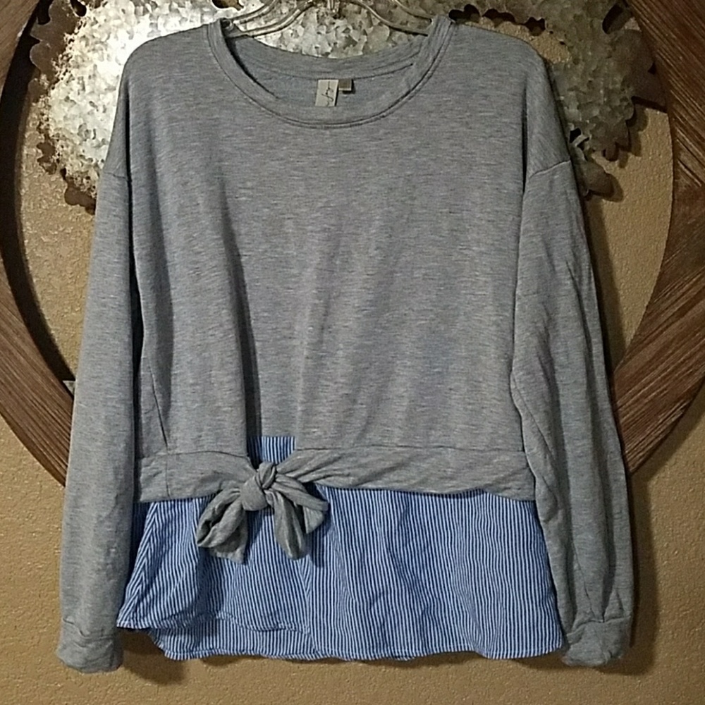 Soft Allison Joy sweater layered striped grey top XL Evereve